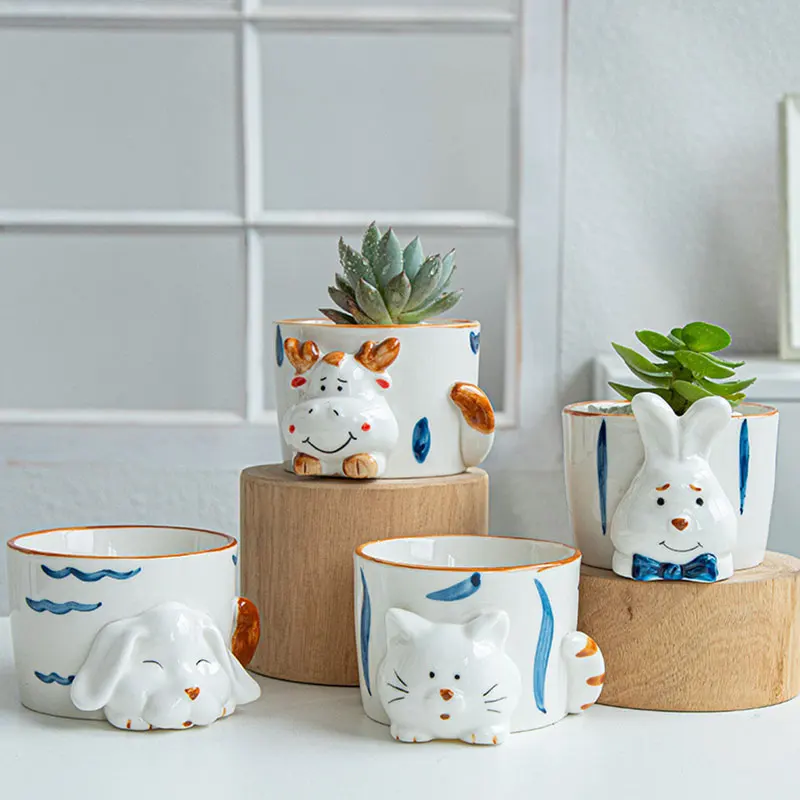 Миниатюрный круглый цветочный горшок с изображением животных из мультфильма