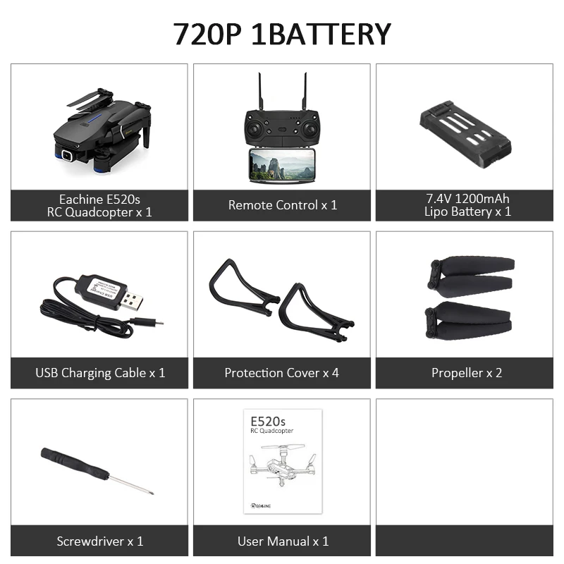 720P 1battery Eachine E520S Quadcopter gps WI-FI 4K с видом от первого лица/1080 P HD Камера Широкий формат gps позиционирования режим Дрон Квадрокоптер с дистанционным управлением - Цвет: 720P 1battery