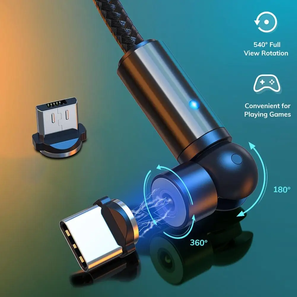 540 градусов вращающийся QC3.0 Магнитный Micro USB Type c кабель для быстрой