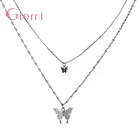 Женское Двухслойное ожерелье, подвеска из серебра 925 пробы с бабочкой, ювелирные изделия из стерлингового серебра