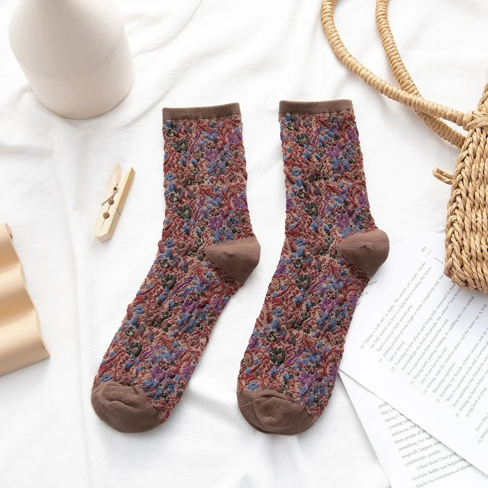

New Retro Ethnic Style Women Socks Flower Casual Comfortable Ladies Funny Cute Spring Autumn Cotton Girls Sox Gifts 1pair ws204