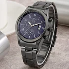 Часы наручные мужские кварцевые из нержавеющей стали, черные светящиеся с подделкой, 3 глаза, календарь, арабские цифры, синий циферблат, подарок для мужчин