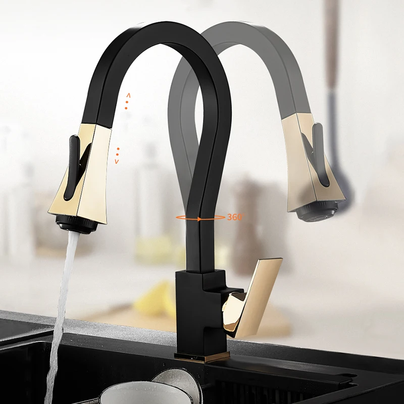 Кухонный смеситель выдвижной кран с одной ручкой два режима поворот на одно