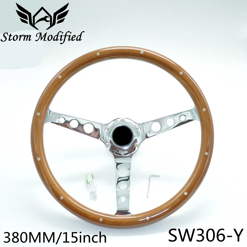

Universal 15inch Mahogany Wood Round hole shape Steering Wheel electroplated steel Frame SW306-Y