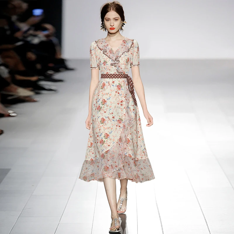 Элегантное платье принцессы с коротким рукавом и v образным вырезом falbala heavy hammer