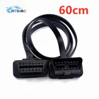 60 см плоские тонкие 16Pin OBD 2 удлинитель для головок OBD2 16 Pin ELM327 адаптер Папа-мама локоть OBDII удлинитель соединительный кабель с разъемом кабеля