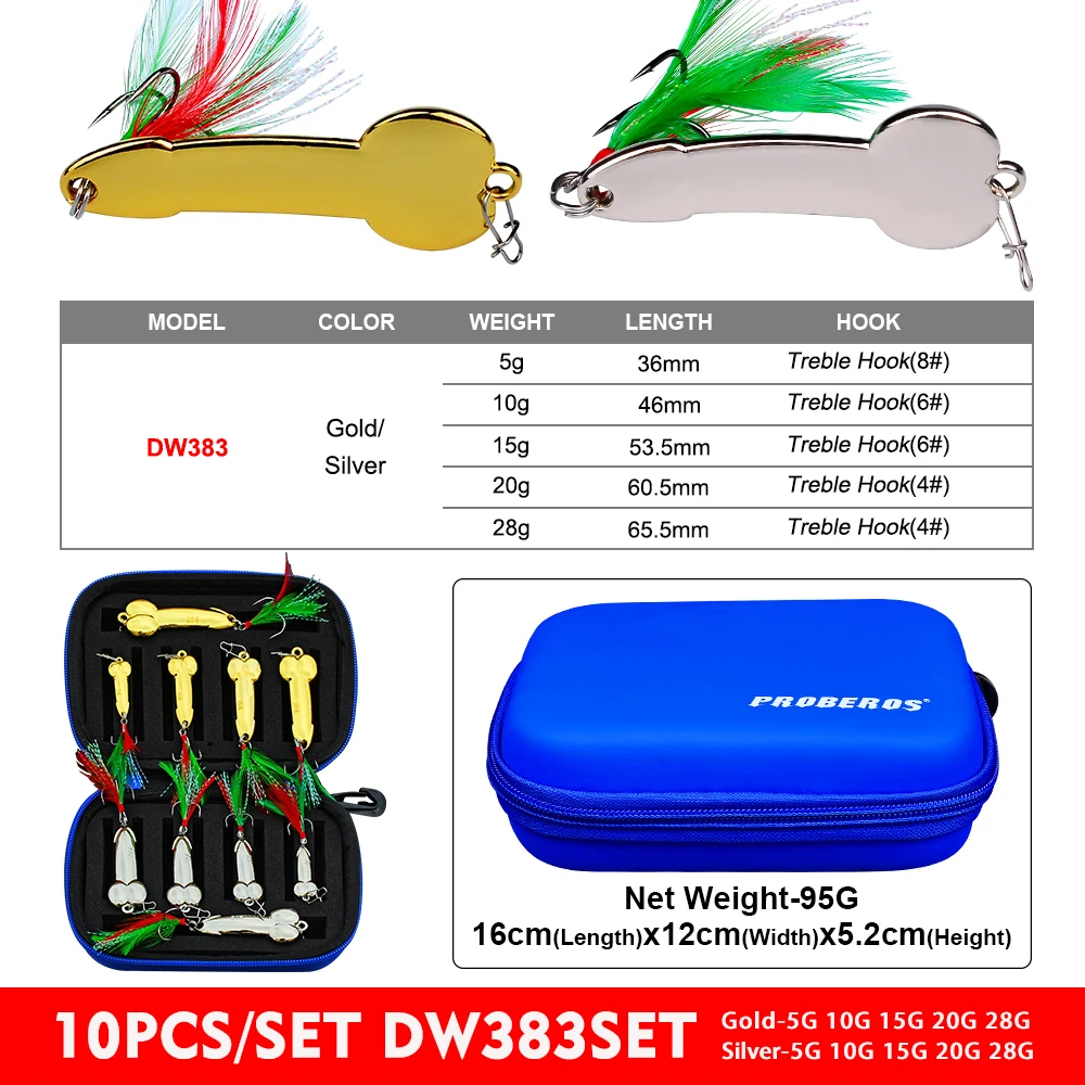 

PRO BEROS 10-12PCS Spoon Fishing lure Fishing Bait With Feather Metel Bait Fishing Tackle With Feather Hook Set With Strong Bag