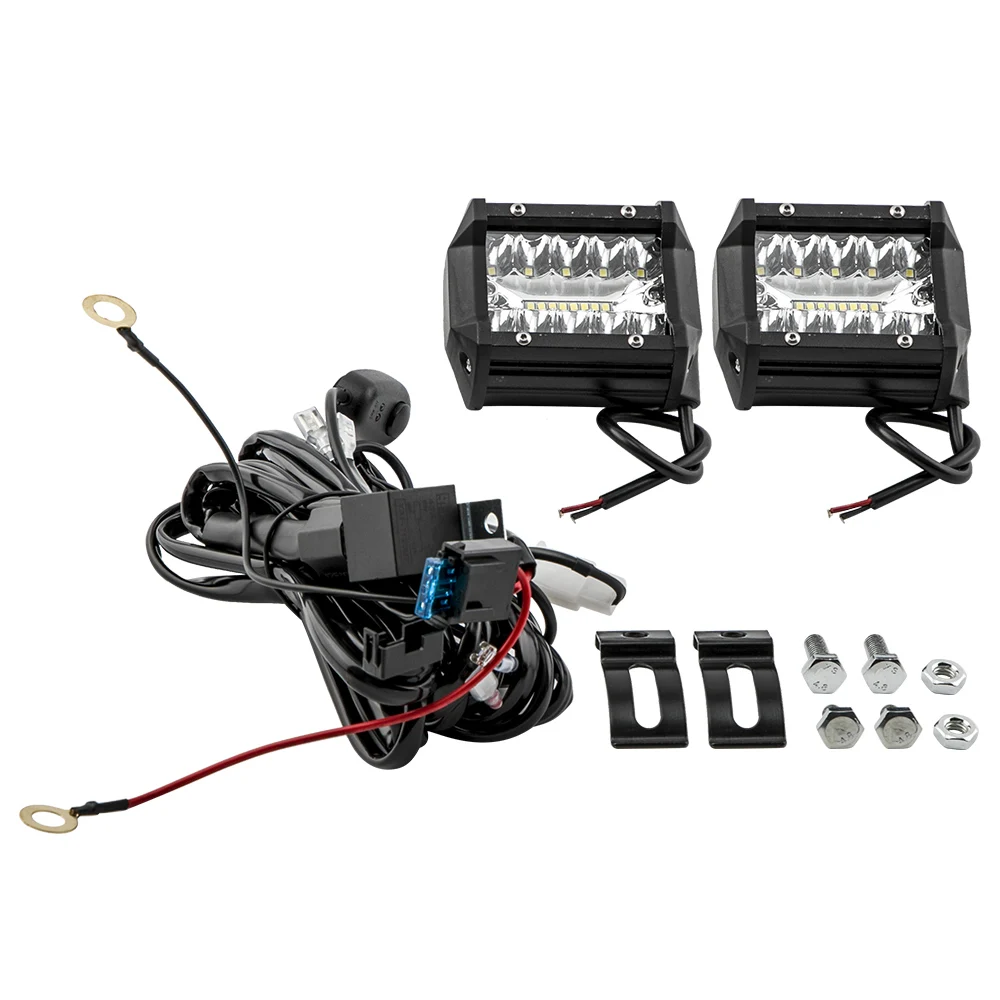 

4" LED Work Light Bar Pods Flood Spot Combo Fog Driving Kit For ATV Offroad + Wiring