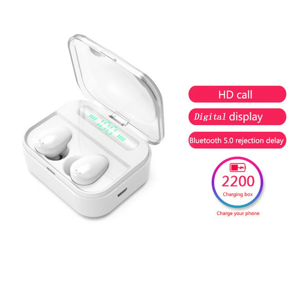 Беспроводные наушники Bluetooth V5.0 F9 TWS, беспроводные Bluetooth наушники, светодиодный дисплей, 2200 мАч, внешний аккумулятор, гарнитура с микрофоном - Цвет: white