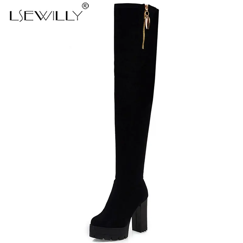 

Lsewilly Women Long Boots Over The Knee Faux Suede 2019 Winter Slim Party Office Dress Nightclub Thigh High Boots Shoes K183
