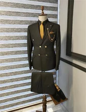 Conjunto de trajes de 3 piezas para hombre, Blazer Formal de doble botonadura para fiesta de graduación, traje hecho a medida de negocios, color verde (3)