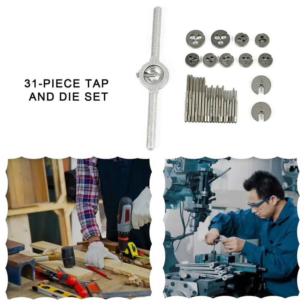 

31PCS/SET Tap Dies Set Adjustable Metric Carbon Steel Hand Screw Taps Holder Thread Gauge Wrench Tool For Car Repair