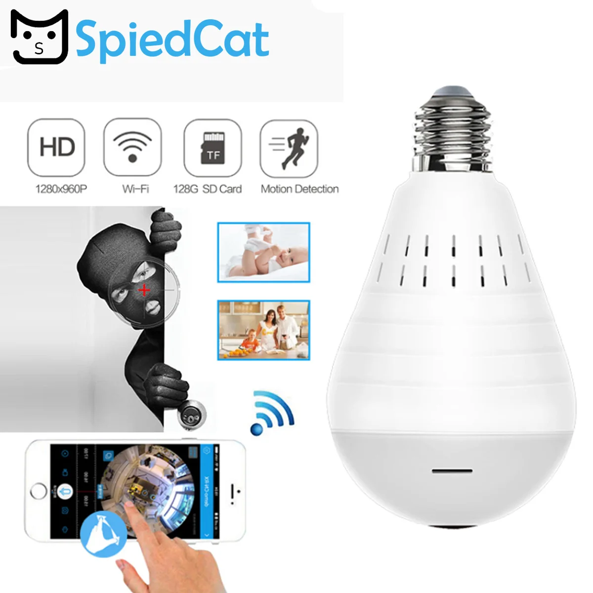 Миниатюрная IP камера с углом обзора 360 градусов и беспроводным Wi Fi объективом