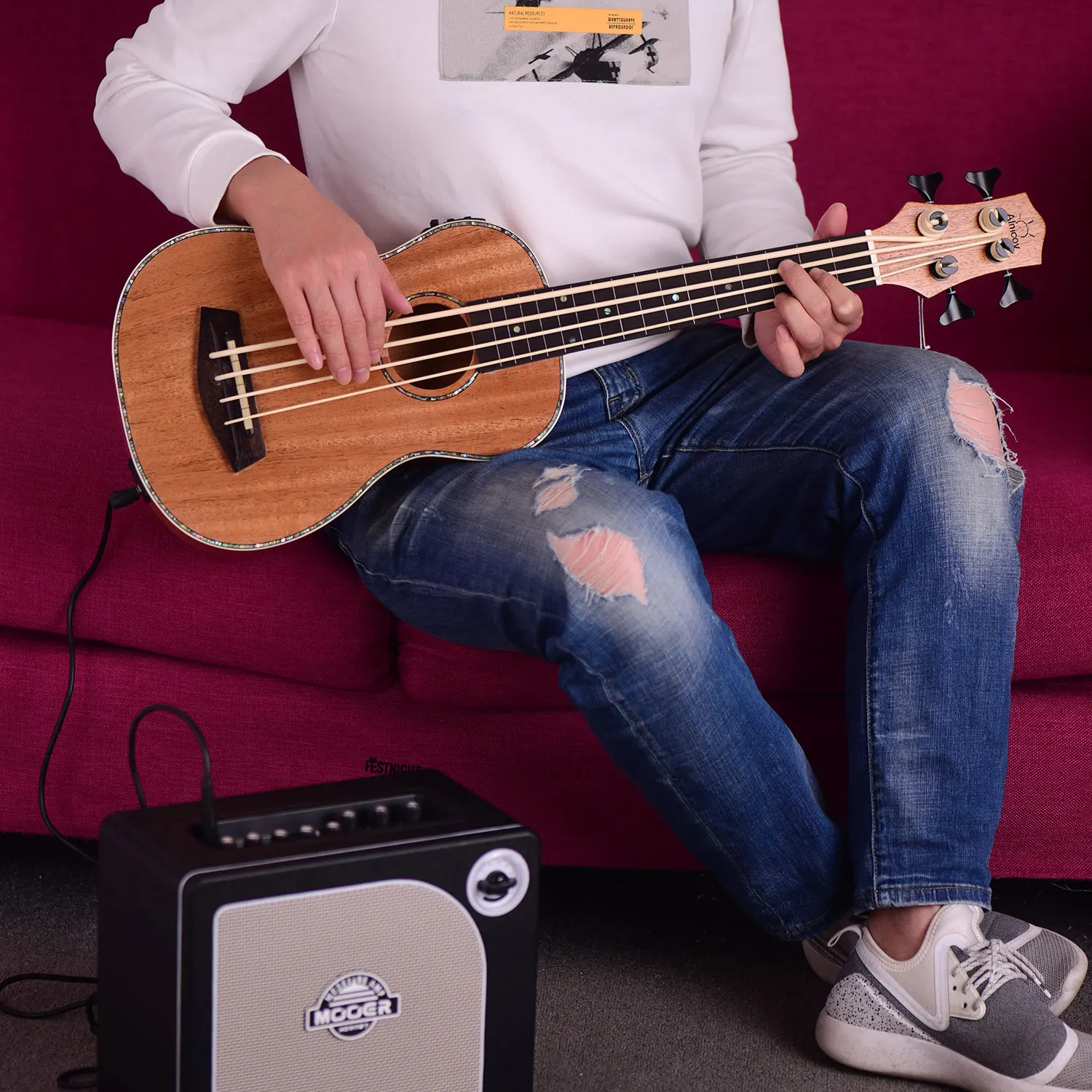 30 дюймов электрическая бас гитара укулеле ручной работы выполненная из Сапеле