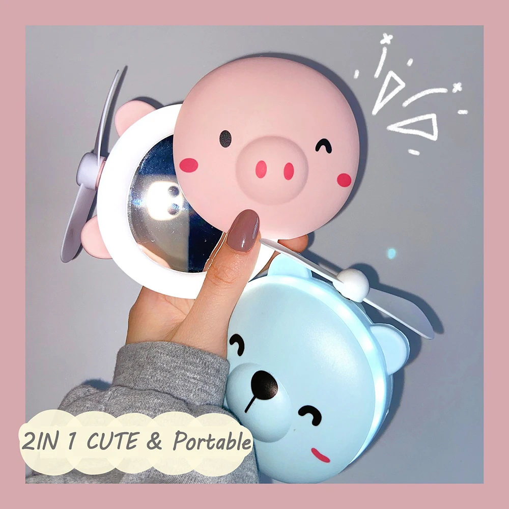 2 в 1 светодиодный светильник зеркало для макияжа милое складное портативное USB