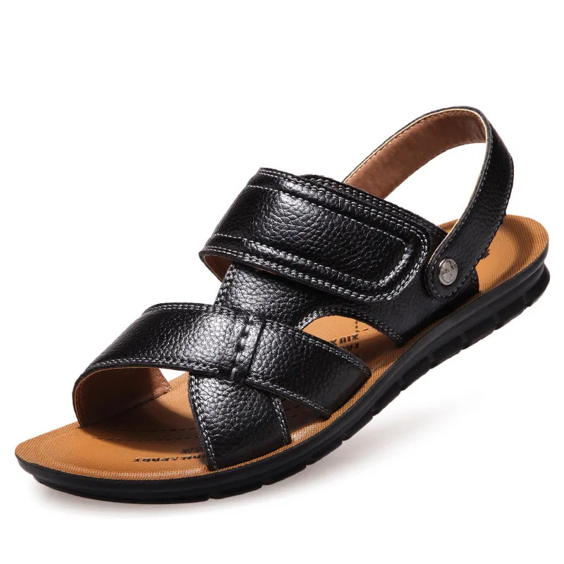 

2022 beach summer shoes men sandals PU casual solid slippers comfortable dual-use hook-loop male sandals men shoes plus size