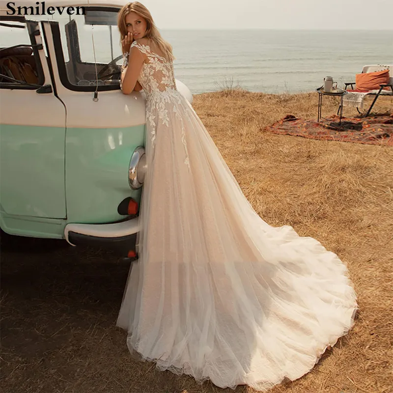 Смайловое свадебное платье принцессы с длинным рукавом Кружевное Свадебное