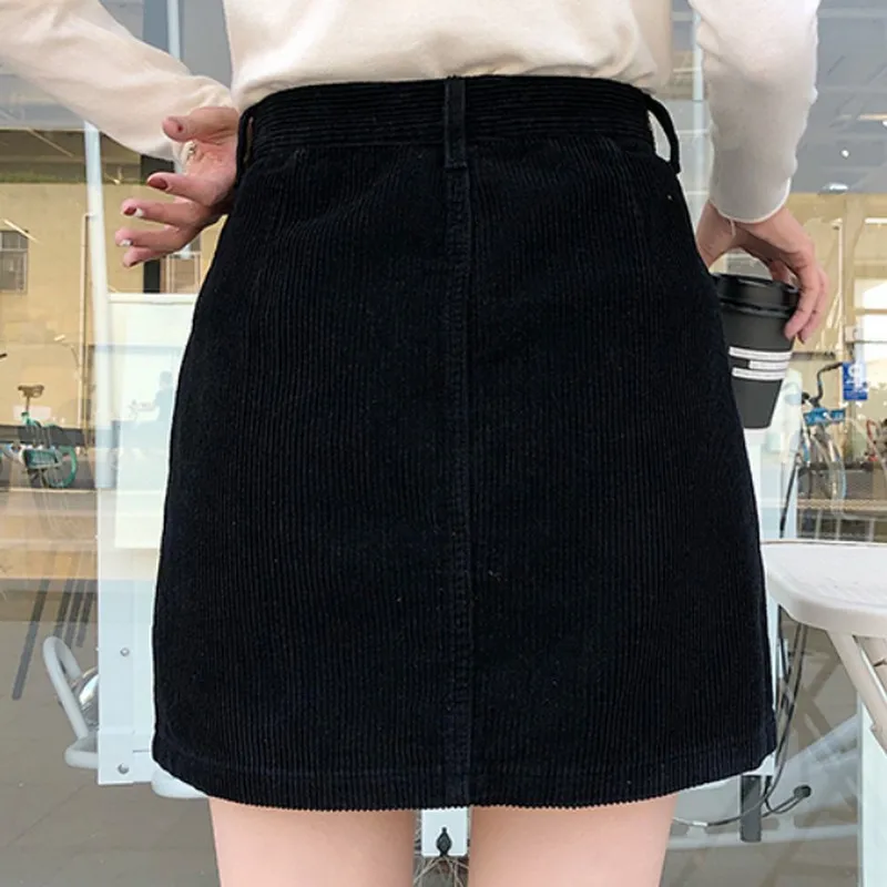 Однотонная женская юбка юбки с высокой талией Женская Вельветовая однобортная