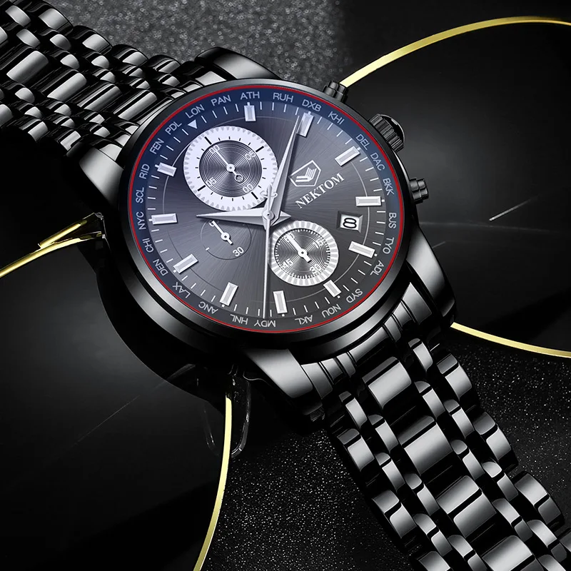 Часы мужские кварцевые с хронографом многофункциональные модные