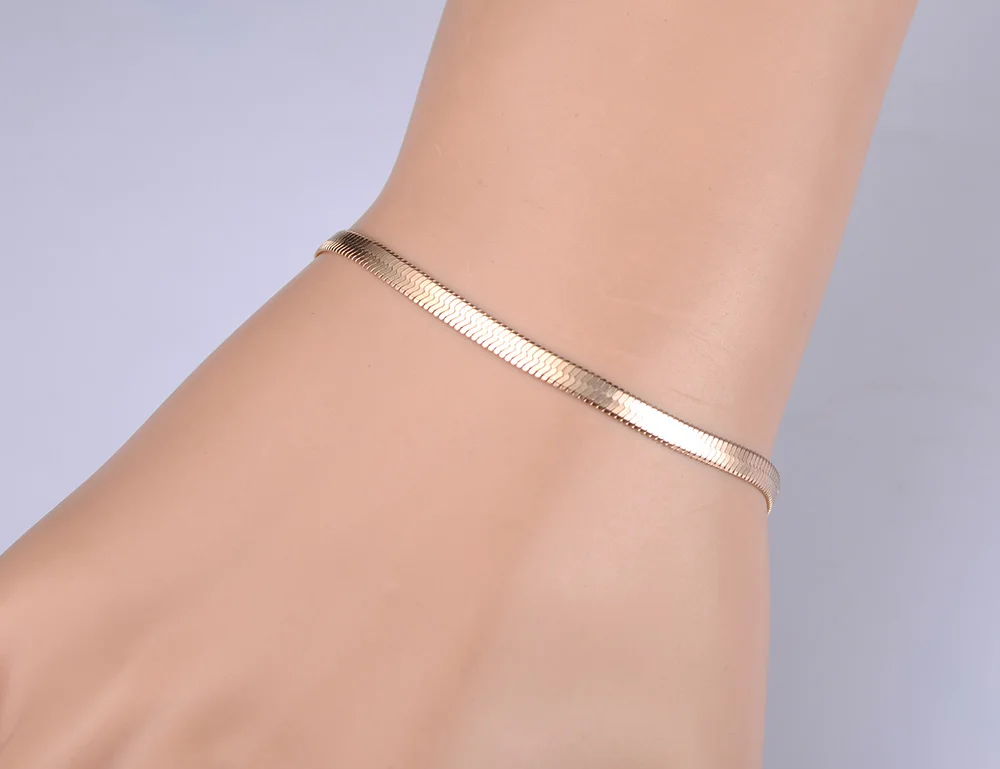 Женский браслет со змеиным узором BOBOTUU тонкий из нержавеющей стали золотого