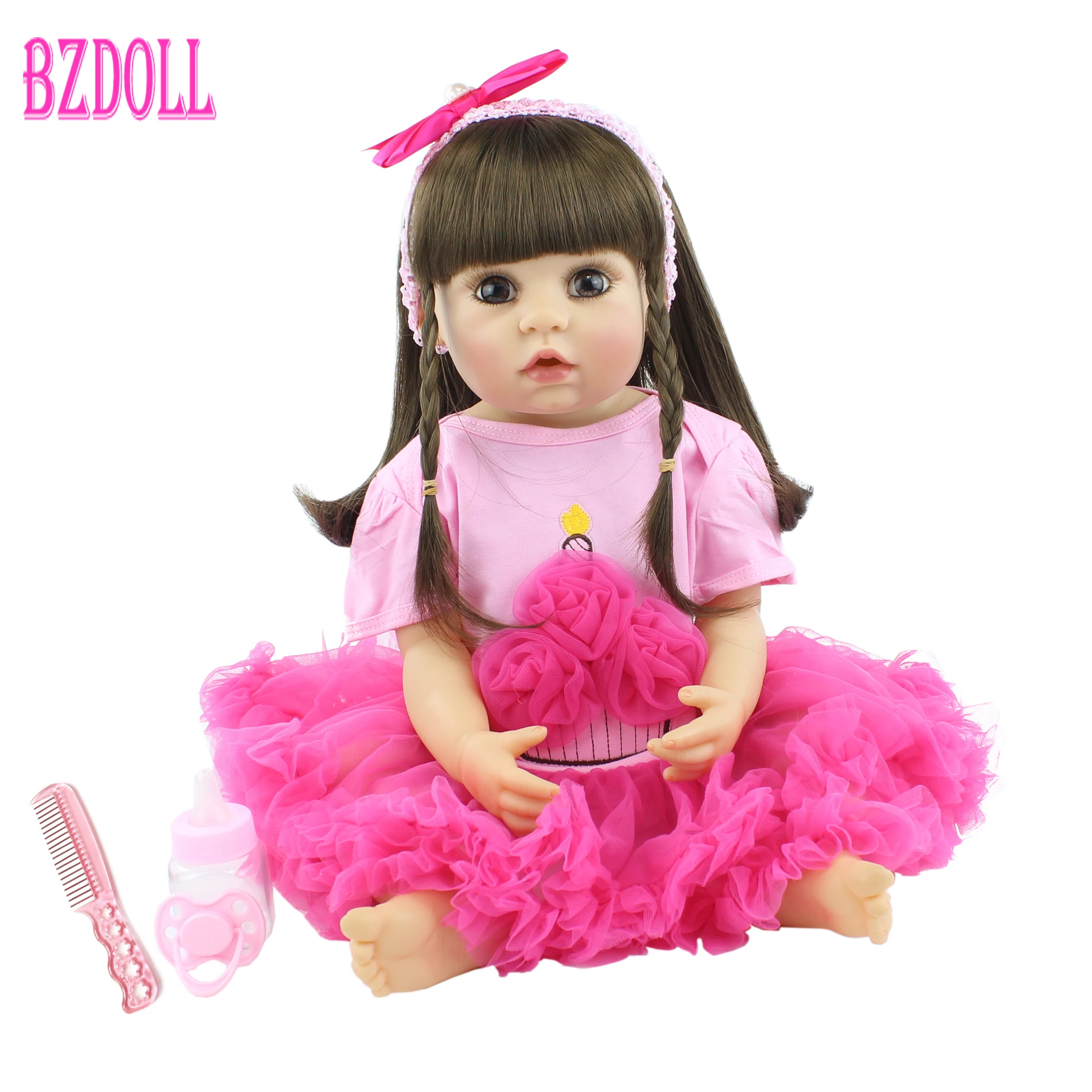 

55cm Full Body Soft Silicone Reborn Doll Toy For Girl Newborn Princess Toddler Alive Babies Bebe Boneca Bathe Toy Child Gift