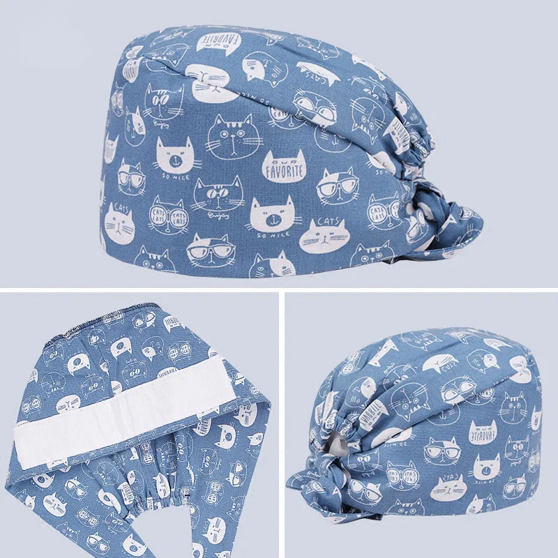 Белая Регулируемая шапка скрабы с рисунком кошки для мужчин и женщин 100% хлопок