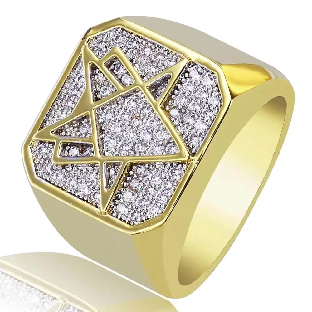 

FDLK New Fashion Men's Hip Hop Gold Color AAA Cubic Zirconia Masonic Ring Men's Women's Engagement Party Ring Wholesale