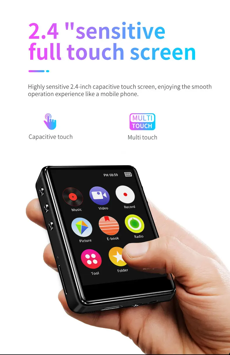 IQQ X62 Bluetooth MP3 плеер Музыкальный плеер полный сенсорный экран металлический HiFi плеер без потерь с динамиком, fm-радио, запись голоса