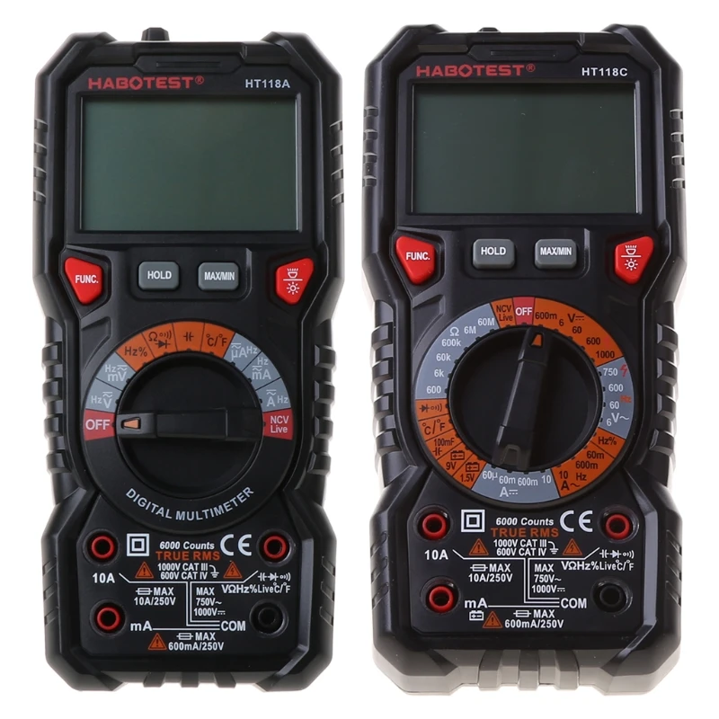 

Цифровой мультиметр HT118, 6000 отсчетов, 1000 В, AC/DC, Бесконтактный индикатор напряжения