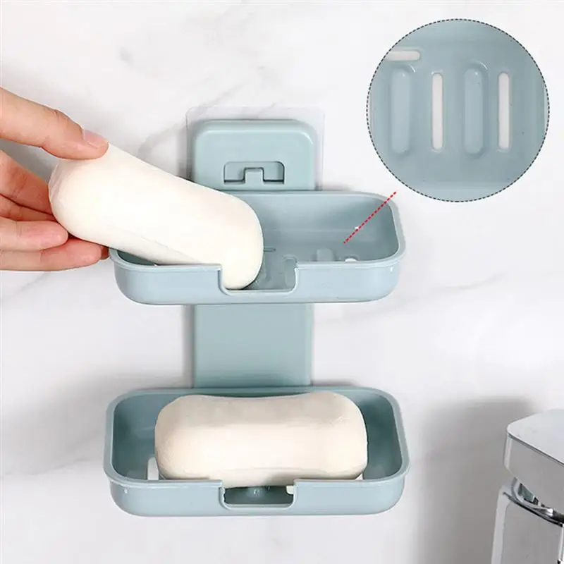

2-layer Soap Rack Wall-Mount Punch-Free Soap Holder Soap Dish for Bathroom