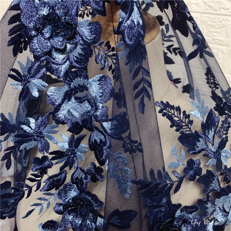 High Quality Royal Blue Red 3D Applique African Nigerian French Embrioidery Tulle Lace fabric Party Evening Gown dress Fabric | Дом и сад