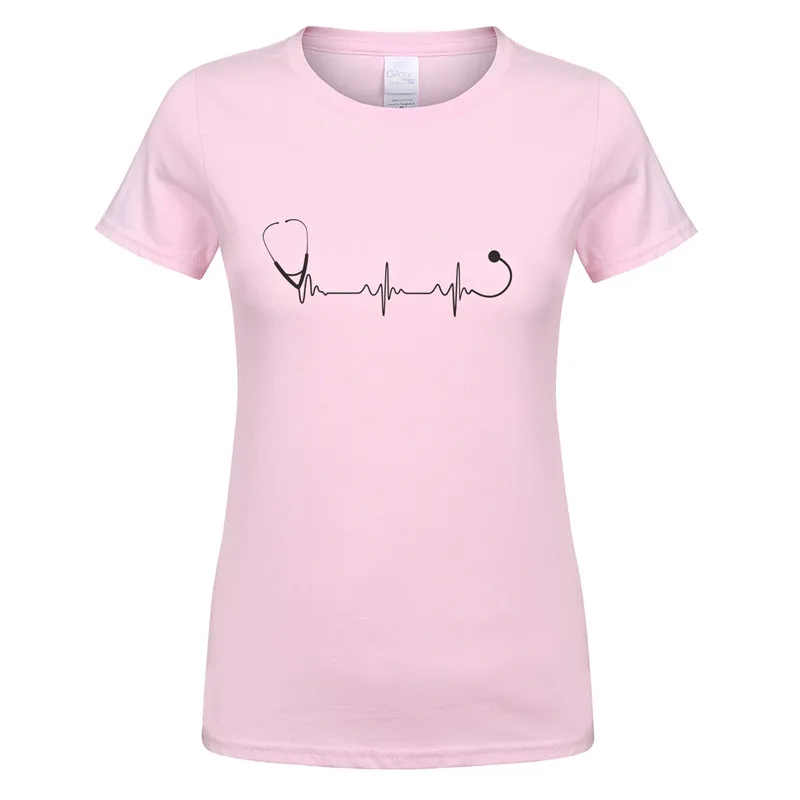 

Omnitee Heartbeat of Echoscope Doctor T Shirts Women Girls Tops Cotton Short Sleeve Funny Woman Medical T-shirt Tees OT-694