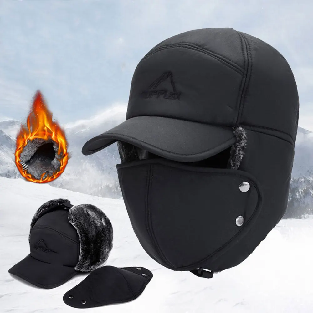 Зимняя теплая шапка-бомбер 2021, мужская и женская модная ветрозащитная Лыжная шапка с защитой ушей для лица, плотная бархатная шапка для пар