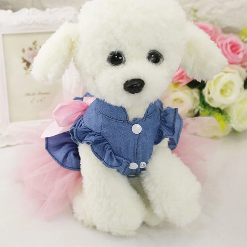 Голубое Ковбойское платье с бантом для собак Летняя Одежда питомцев большим