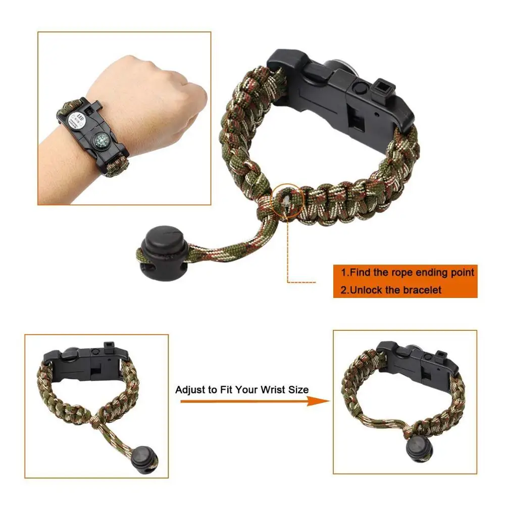 Outdoor SOS LED Light Survival Bracelet Paracord Braided Rope Men Women Camping EDC Tool Emergency Compass Whistle images - 5