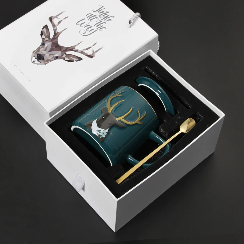 Керамическая кофейная чашка с узором в виде оленя золотыми краями кружка чашки