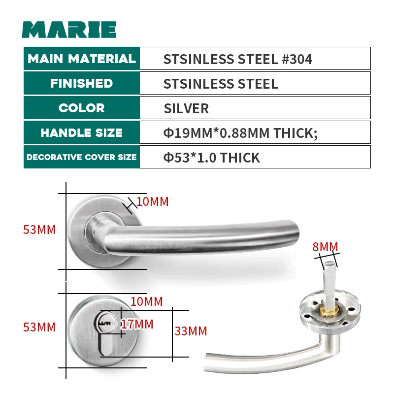 MARIE внутренняя дверная ручка из нержавеющей стали для спальни дверной замок