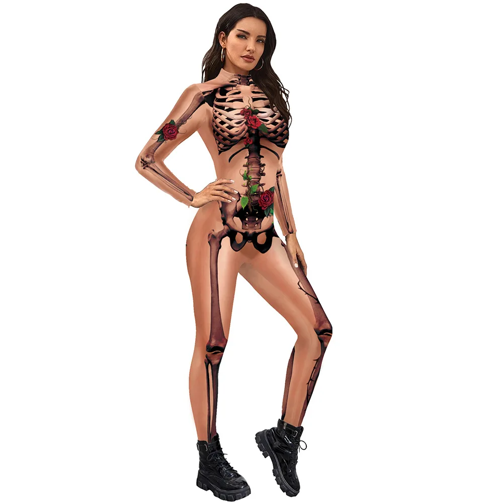 Ужас Роза человеческий скелет комбинезон косплей цифровая печать сексуальный