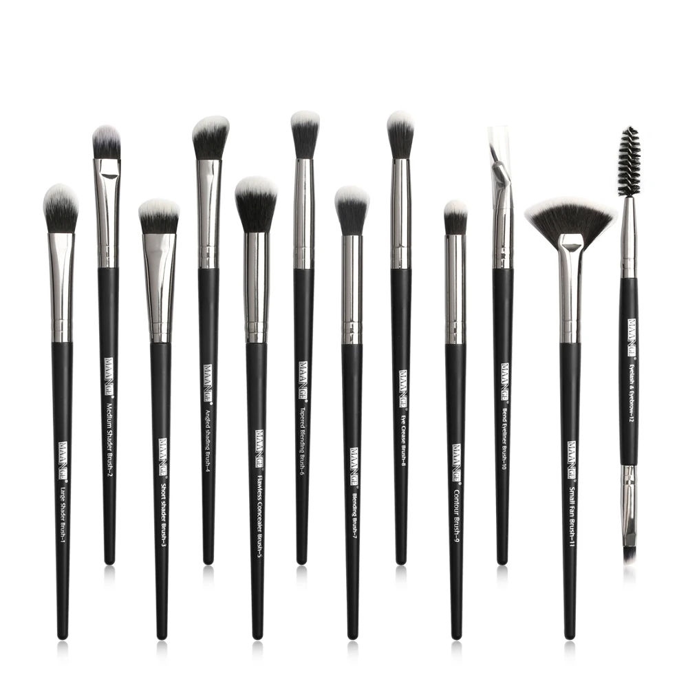 Silver MAANGE Pro 12 шт./Партия набор кистей для макияжа Тени для век растушевка подводка для глаз ресницы кисти для бровей для макияжа Профессиональная лицевая кисть - Handle Color: Silver