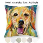 Художественный и красочный чехол с изображением золотистого ретривера и улыбающейся подушки наволочка из хлопка и льна золотой ретривер