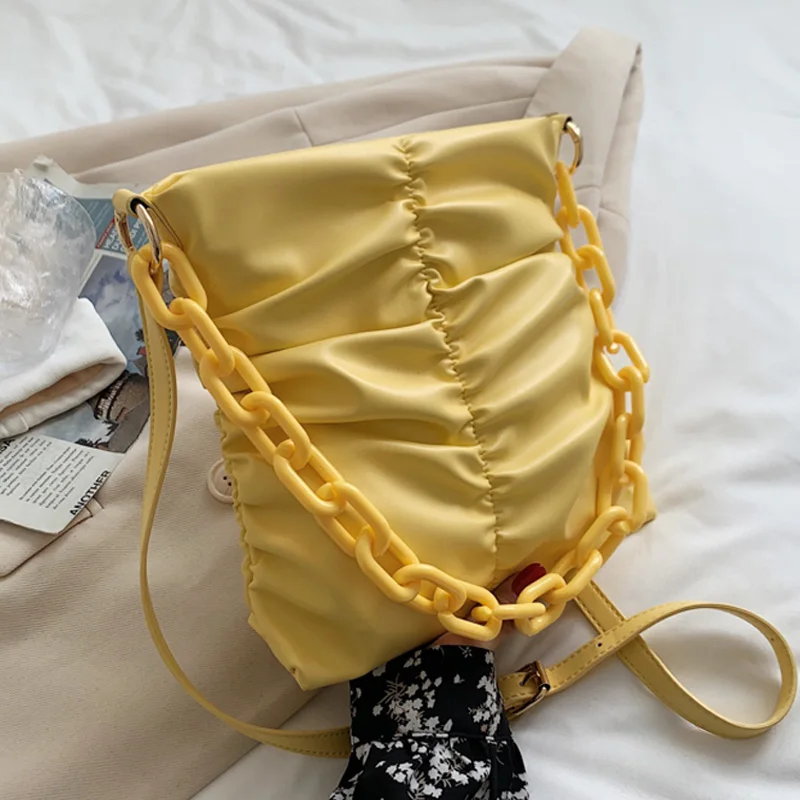 

High Quality Soft PU Leather Chain Shoulder Bags For Women 2021 New Fashion Ladies Pleated Crossbody Bag Brand Designer Handbags