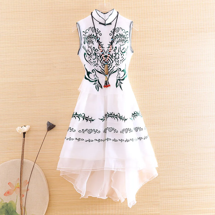 Женское платье Ципао из органзы элегантное вечернее в китайском стиле без