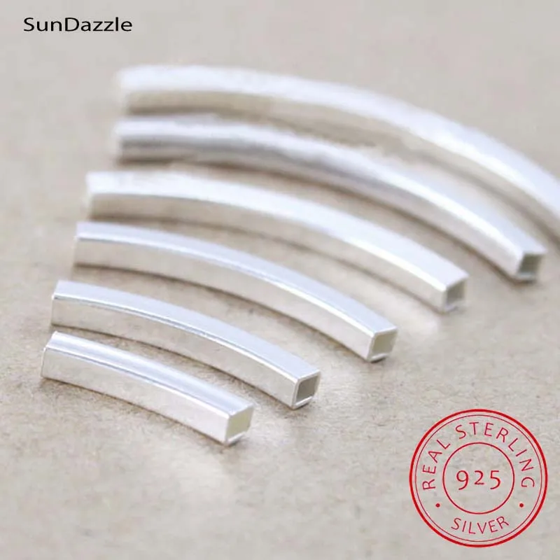 

Genuine Real Pure Solid 925 Sterling Silver Connector Square Curved Tube Silver Long Beads DIY Jewelry Making Findings Accessory