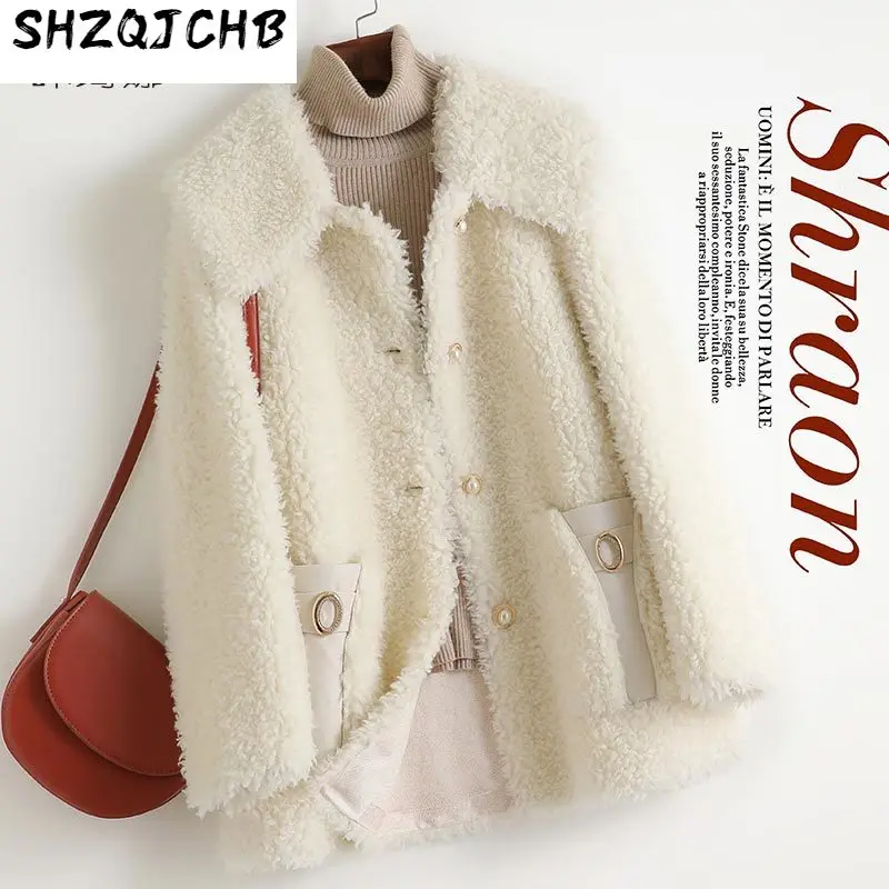 

SHZQ осень и зима новое Композитное меховое цельное пальто женское Короткое шерстяное меховое пальто с карманами
