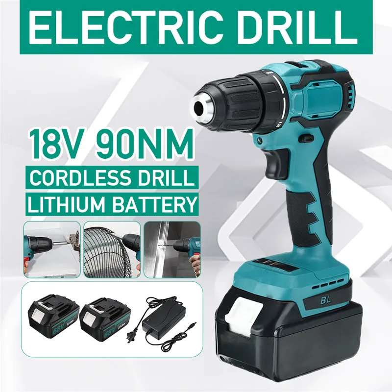 

90N.m Cordless Brushless Electric Drill Rechargable DIY Power Tool Hammer Screwdriver For Makita 18V Battery