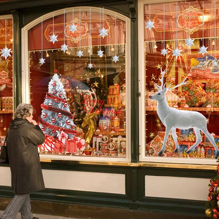 ПВХ Счастливого Рождества оленя лося стикер снежинки стены стекло окна дома