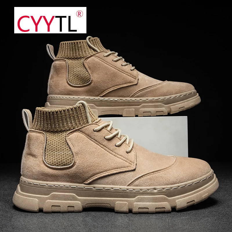 

CYYTL Fashion Sock Leather Men Shoes Outdoor Casual Non-slip Hiking Boots High-top British Style Retro Sneakers Botines Mujer