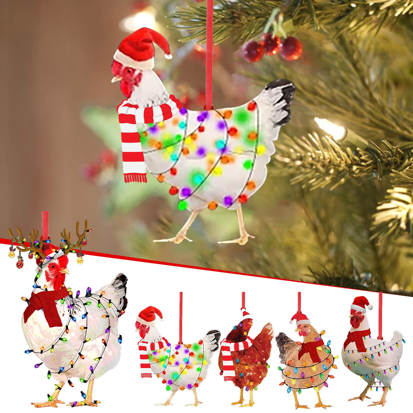 

Christmas Scarf Chicken Holiday Decoration Christmas Outdoor Decorations Wood Christmas Ornaments Courtyard Xmas Tree Decoration