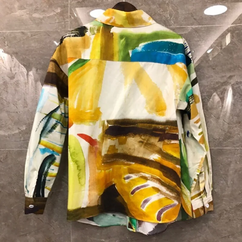 

Женская блузка с отложным воротником, хлопковая рубашка с длинным рукавом и принтом, осень 2020