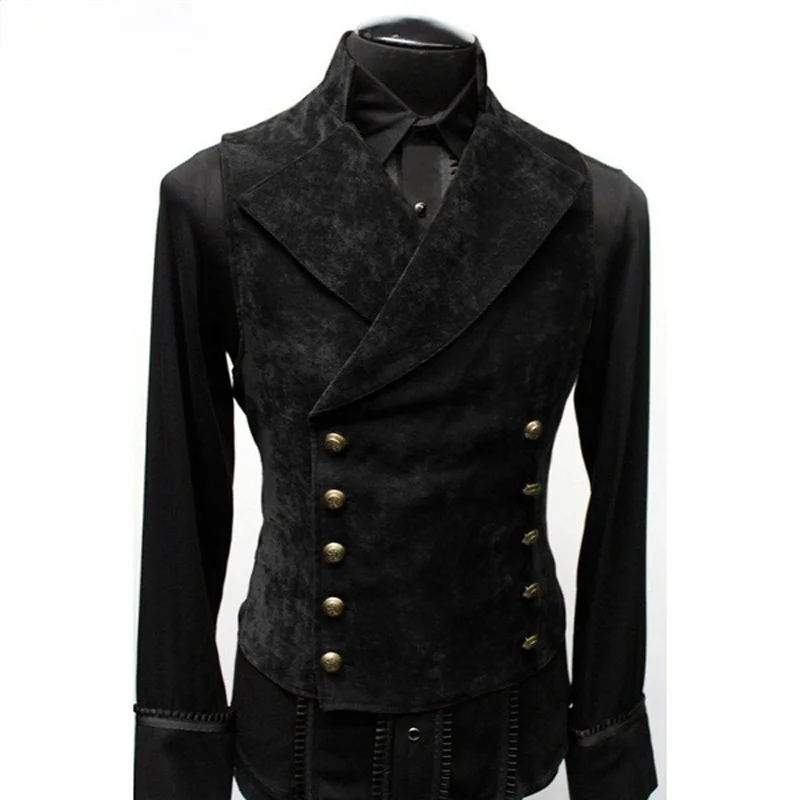 Mens Double Breasted Gothic Steampunk Velvet Vest Men Stage Cosplay Prom Costume Mens Vest